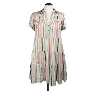 Women's Anthropologie Georgina Tiered Ruffle Babydoll Stripe Boho Shirt Dress XS